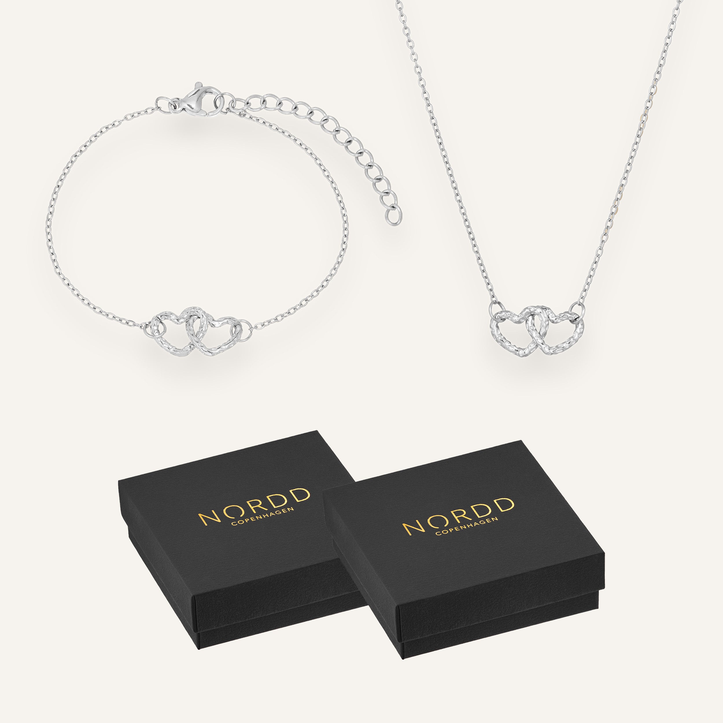 Twin Hearts Gavesæt - Halskæde + Armbånd - Nordd Copenhagen